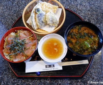 Ginrin (Shima), Tekone sushi set with tempura and miso soup