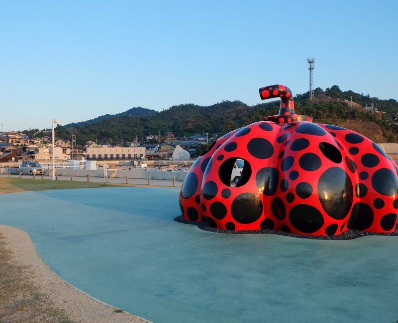 Naoshima Art Island, Sculpture Red Pumpkin by Yayoi Kusama Naoshima Art Island, Sculpture Red Pumpkin by Yayoi Kusama