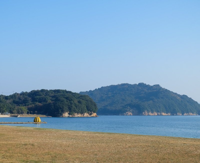 Naoshima Art Island, View on the beach and the Yellow Pumpkin 2 Naoshima Art Island, View on the beach and the Yellow Pumpkin 2