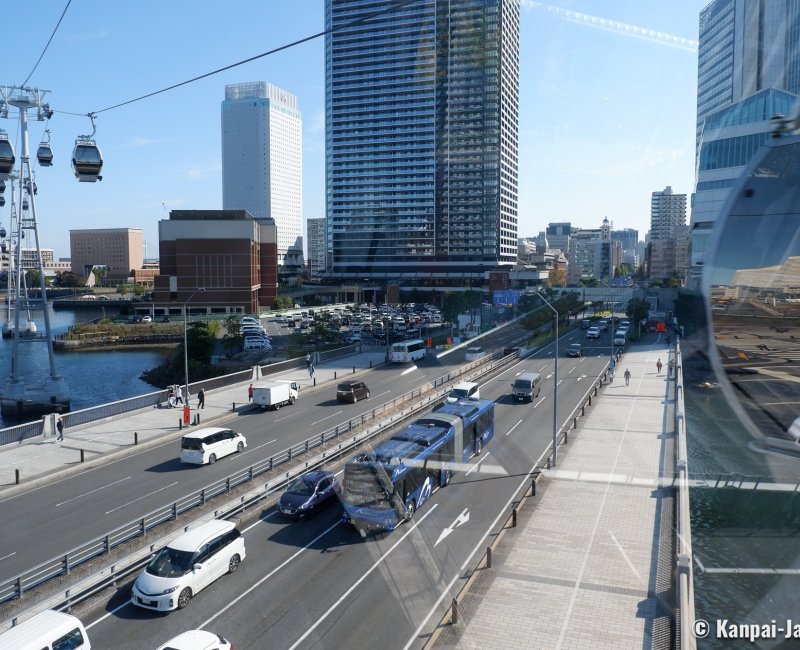 Yokohama Air Cabin, View on the city during the aerial trip Yokohama Air Cabin, View on the city during the aerial trip
