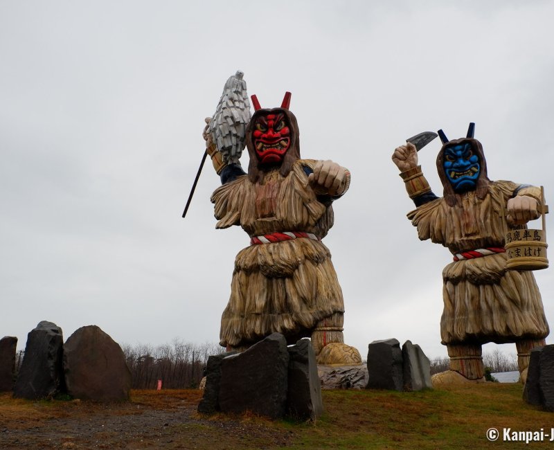 Oga Peninsula (Akita), Namahage statues on the side of the road Oga Peninsula (Akita), Namahage statues on the side of the road