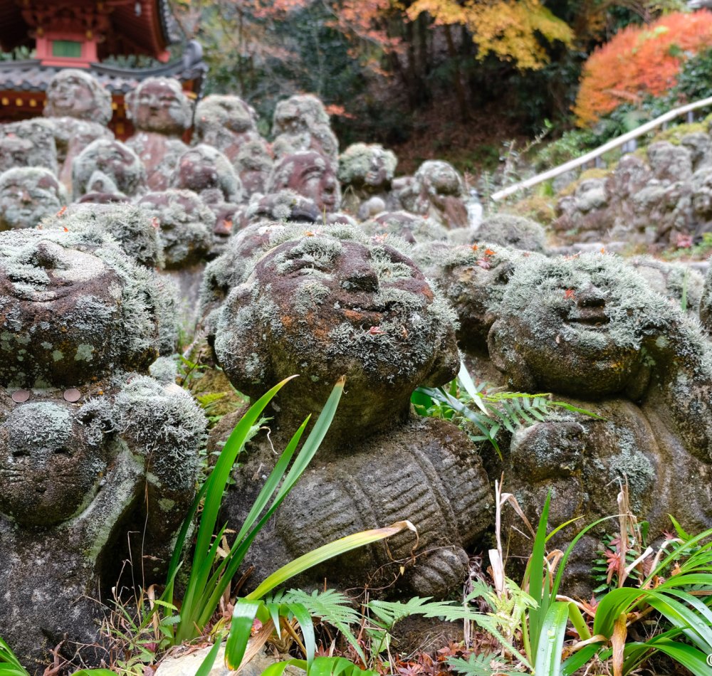 Otagi Nenbutsu-ji (Kyoto), Rows of Rakan statues around the main pavilion Otagi Nenbutsu-ji (Kyoto), Rows of Rakan statues around the main pavilion